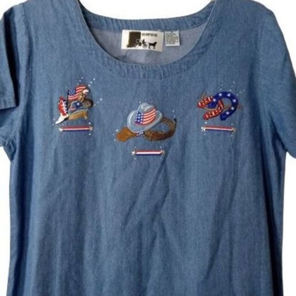 Vintage Shipshe Fringed Hem Denim Cowgirl Dress - Picture 2 of 4